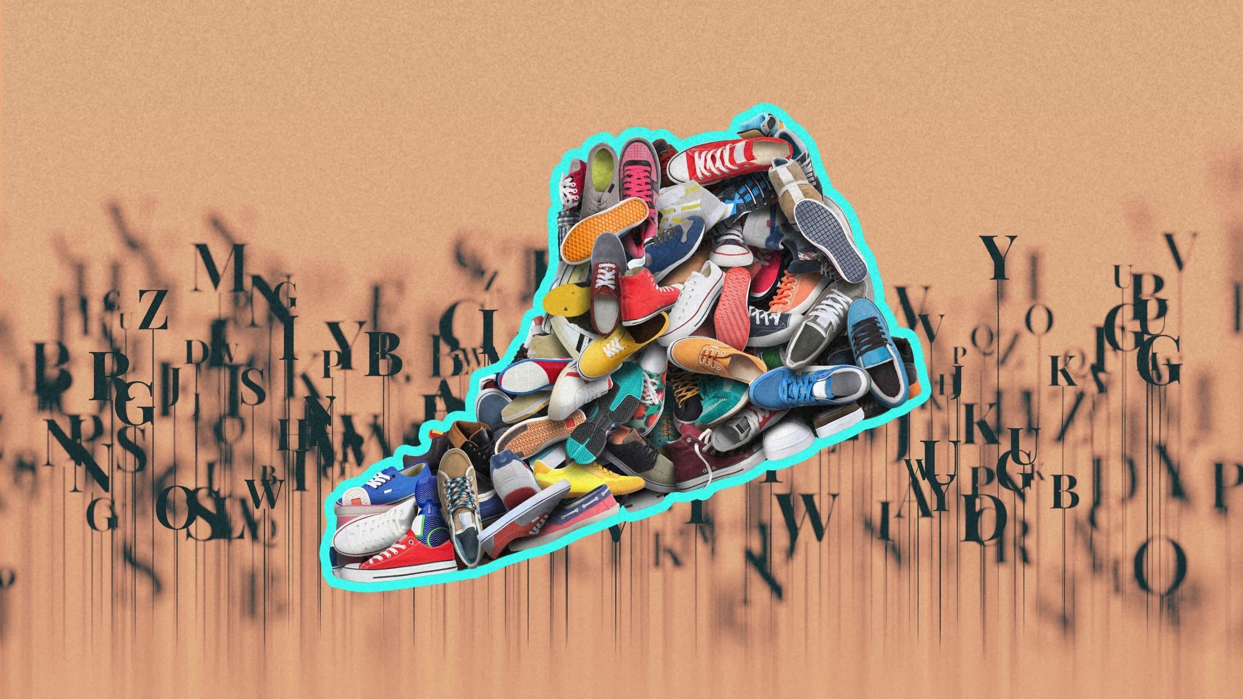 A pair of sneakers styled as part of an outfit flat lay